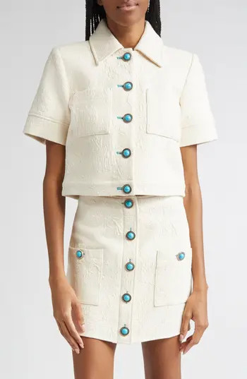 L'AGENCE Chita Crop Short Sleeve Jacket in Ivory at Nordstrom Rack, Size 6 | Nordstrom Rack