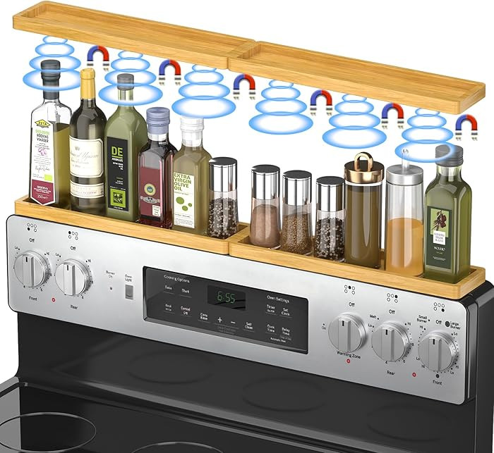 PEKER Magnetic Stove Top Shelf for 30" Stoves, Over Oven Shelf Above with Bamboo Spice Rack Organ... | Amazon (US)