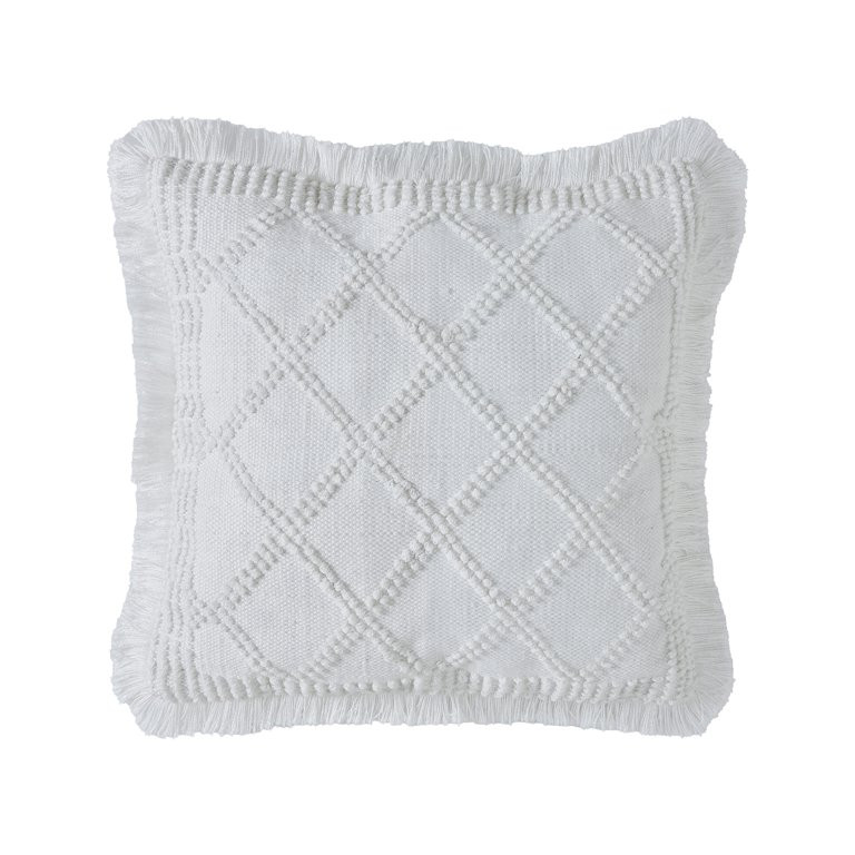 My Texas House Primera Woven Diamond Square Outdoor Decorative Pillow, White, 22" x 22" - Walmart... | Walmart (US)