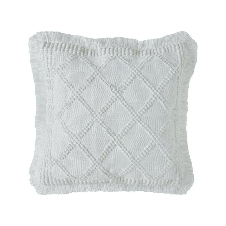 My Texas House Primera Woven Diamond Square Outdoor Decorative Pillow, White, 22" x 22" - Walmart... | Walmart (US)