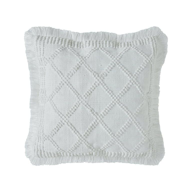 My Texas House Primera Woven Diamond Square Outdoor Decorative Pillow, White, 22" x 22" | Walmart (US)