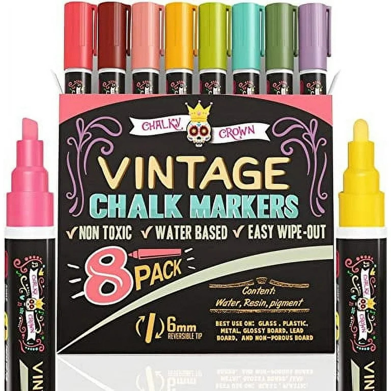 Chalky Crown - Liquid Chalk Markers  for Signs, Windows, Blackboard, Glass - Reversible Tip (8 Pa... | Walmart (US)