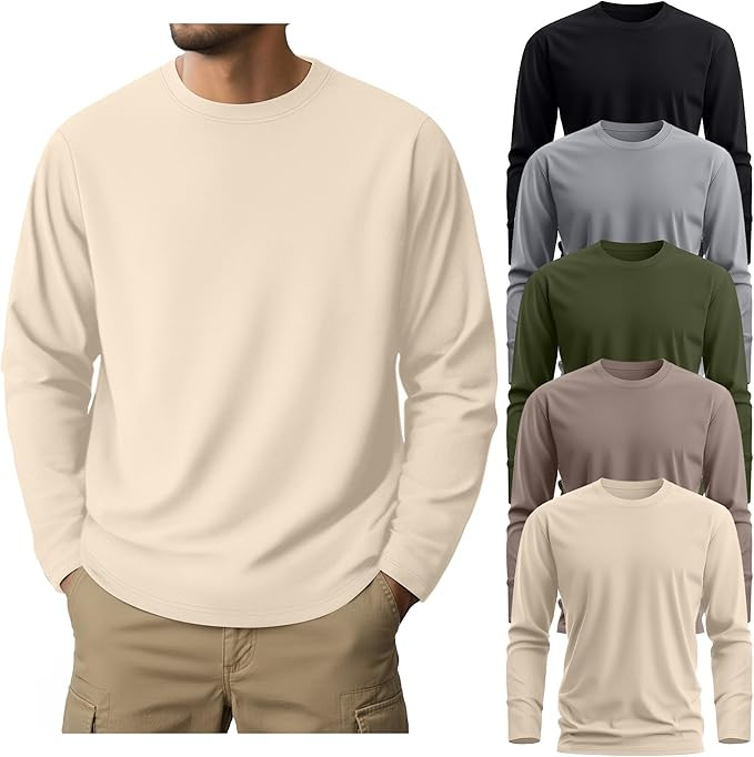 Ficerd 5 Pack Mens Big and Tall Shirts Cotton Long Sleeve Top Loose Casual Basic Shirts Crewneck ... | Amazon (US)