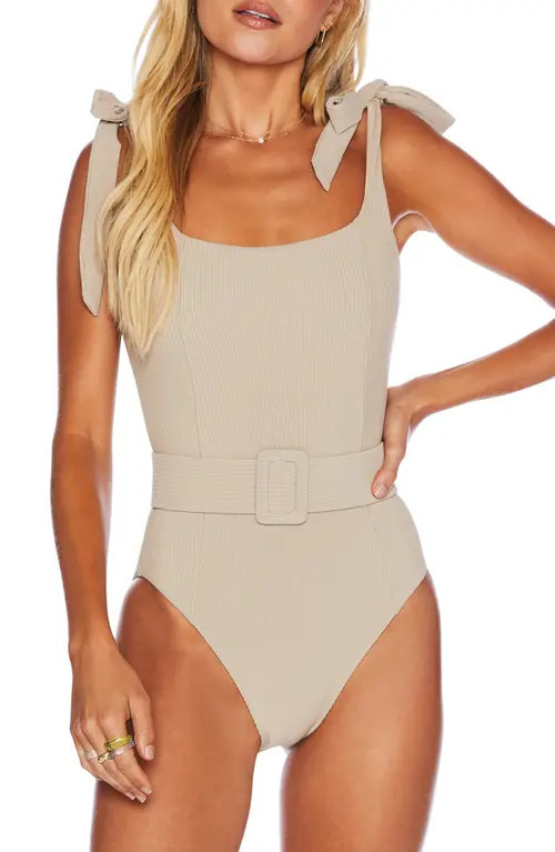 Beach Riot Sydney Belted One-Piece Swimsuit in Tan at Nordstrom, Size X-Small | Nordstrom