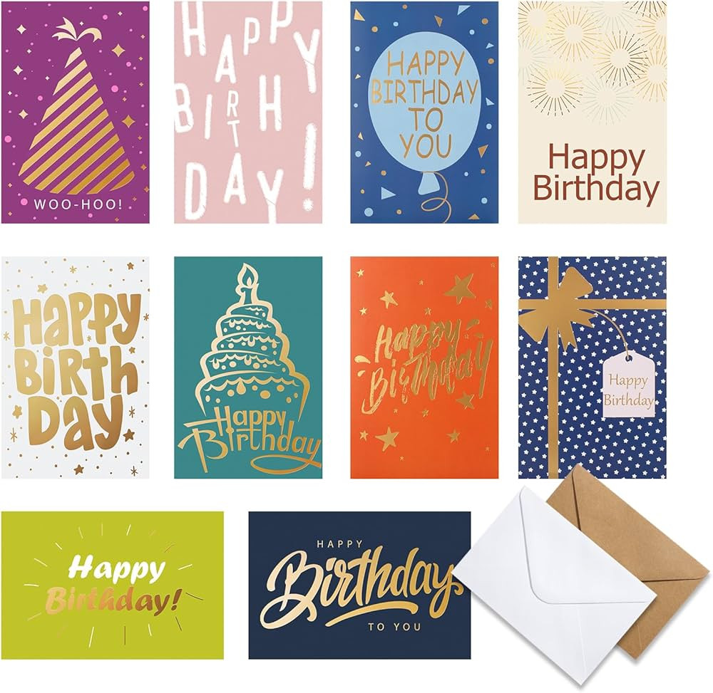 Birthday Cards Bulk Set, Cofullsky Funny Birthday Cards for Women Men Kids Gold Foil Happy Birthd... | Amazon (US)