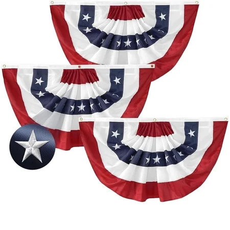 Tivamiko 3pcs 2x4ft Patriotic Pleated Fan Flags with Embroidered Stars- American Bunting for 4th of July Porch & Garden Décor | Walmart (US)