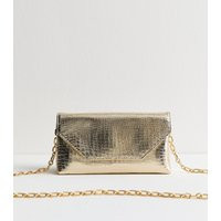 Gold Crocodile Effect Faux Leather Envelope Clutch New Look | New Look (UK)