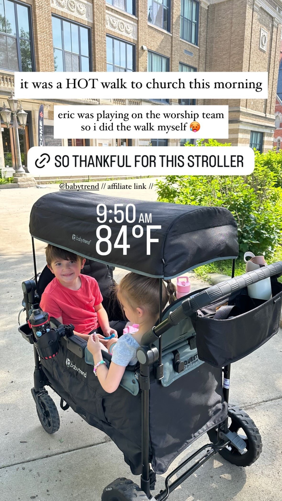 it was a HOT walk to church this morning eric was playing on the worship team so i did the walk myself 🥵  @babytrend

#LTKFamily #LTKKids #LTKSeasonal