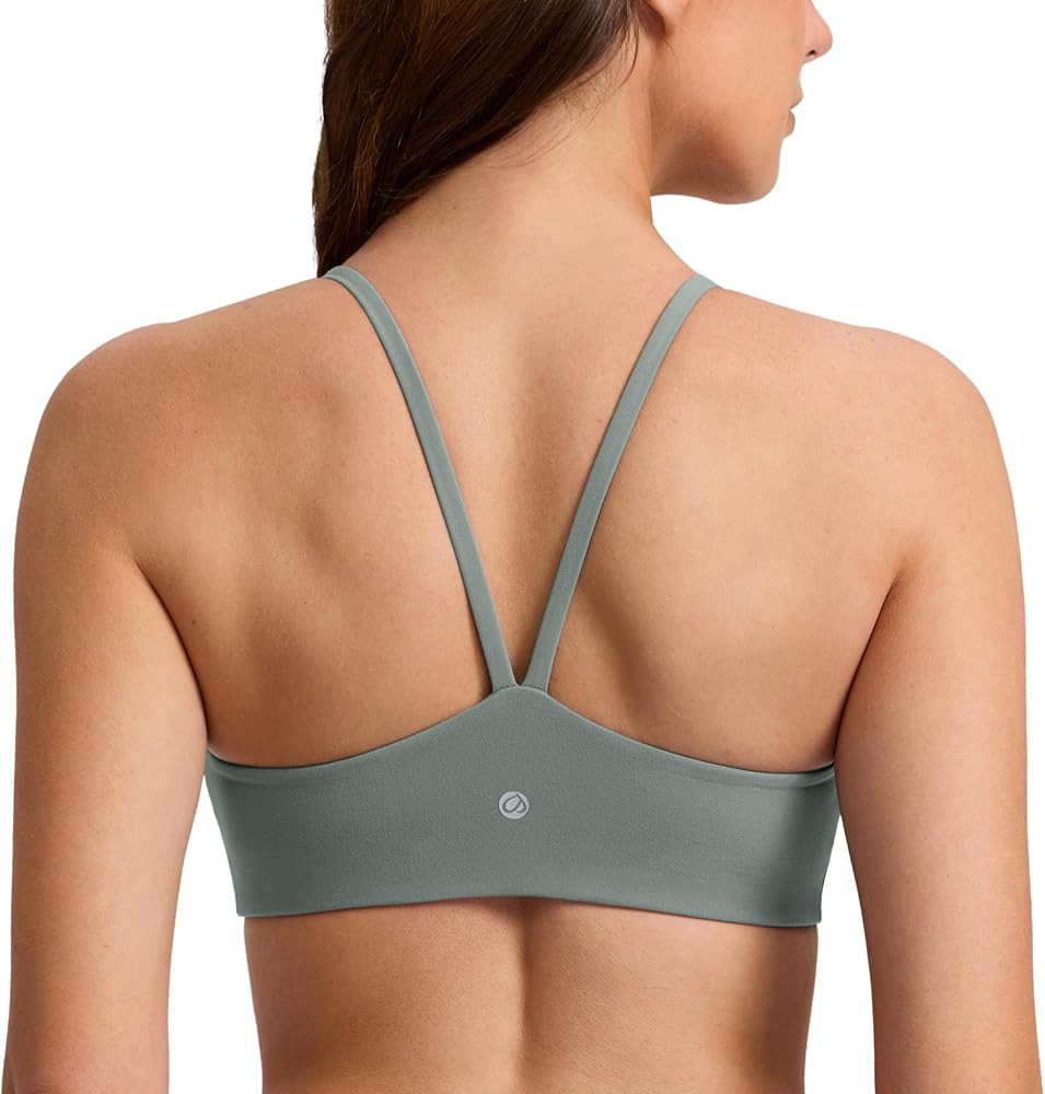 CRZ YOGA Butterlift Double Lined V Back Sports Bras for Women - Scoop Neck Spaghetti Strap Wirele... | Amazon (US)