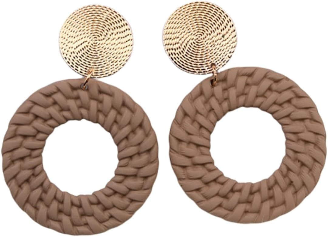 Boho Acrylic Geometric Round Braided Drop Dangle Earrings for Women | Amazon (US)