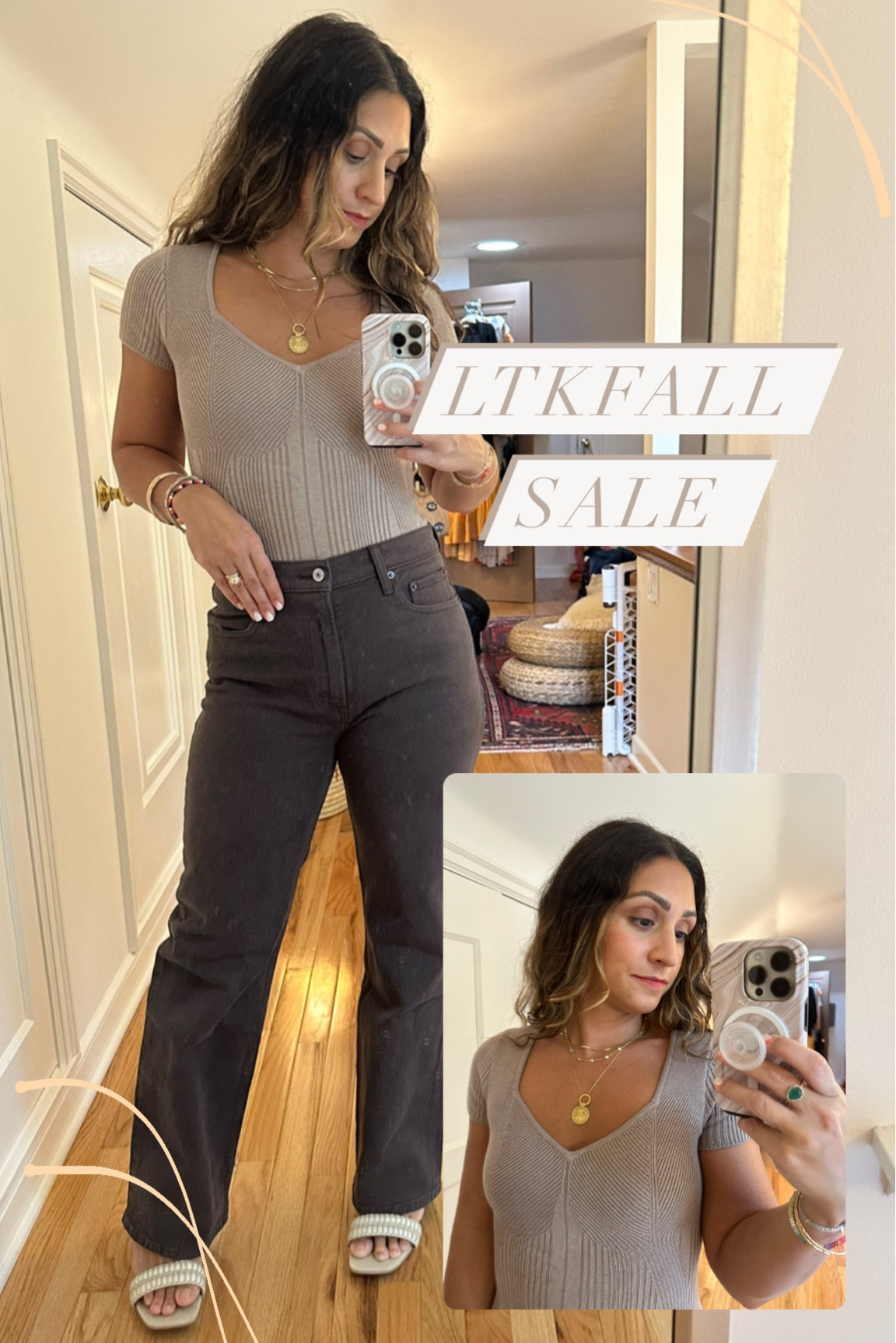 Abercrombie jeans wide leg high waisted, knit bodysuit, fall outfit, fall staples, ltkfall sale. Wearing 26/2 short length. 5’2” 123 pounds 

#LTKfindsunder100 #LTKfindsunder50 #LTKsalealert