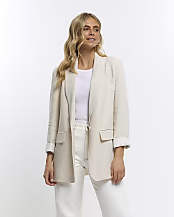 Beige rolled sleeve blazer with linen | River Island (UK & IE)