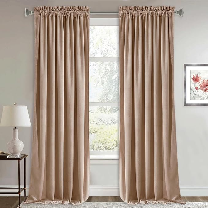 RYB HOME Blush Velvet Curtains 102 inches, Rod Pocket Soft Fabric Room Darkening Thermal Insulate... | Amazon (US)