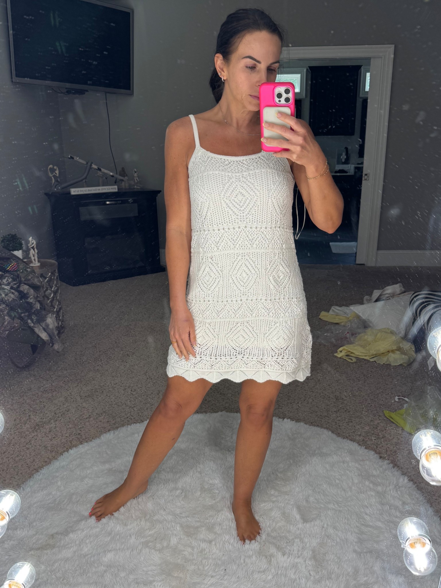 Crochet is hot right now! This dress comes in 2 colors and is fully lined with adjustable straps. Wearing XS  

#LTKStyleTip #LTKOver40 #LTKSaleAlert
