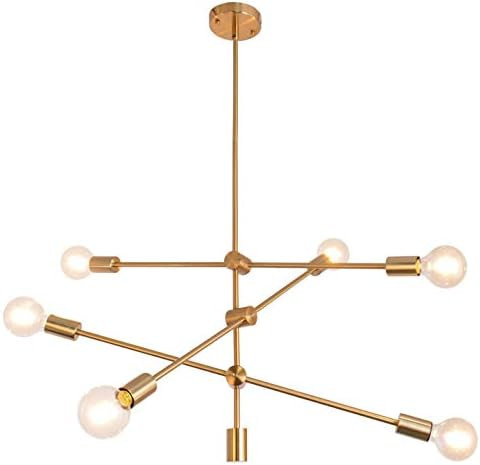 Sputnik Chandelier 6 Lights Modern Pendant Lighting Ceiling Light Fixture, Brass, Bedroom Living ... | Amazon (US)
