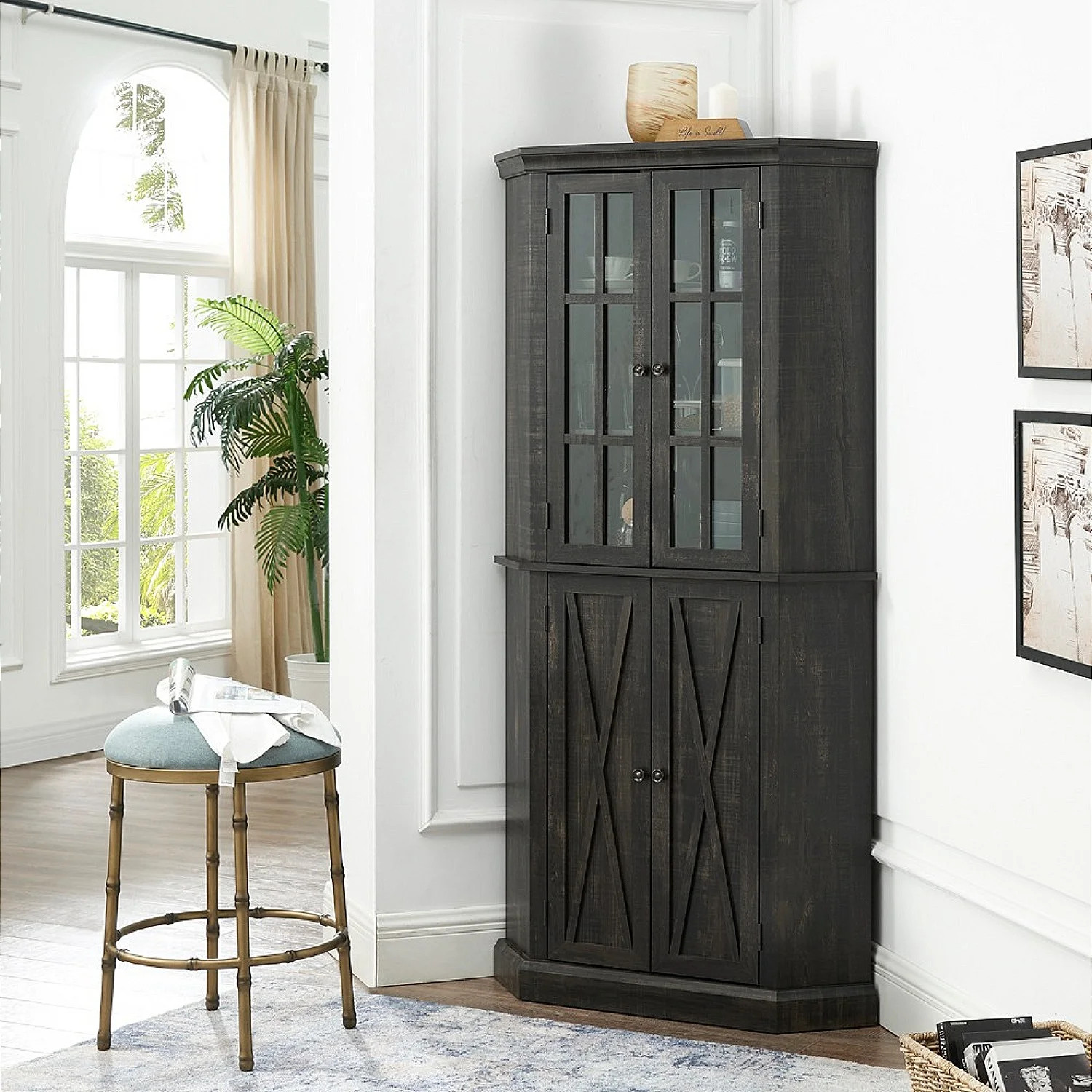 Gramercy Way Enclosed Charcoal Corner China Cabinet | Walmart (US)