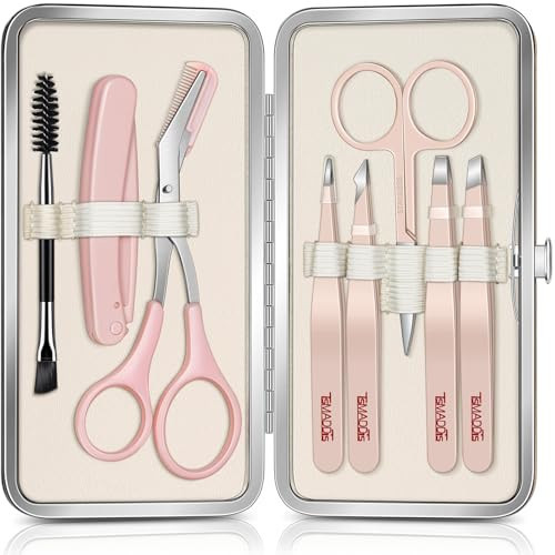 TsMADDTs Tweezers for Women Facial Hair, 8 in 1 Eyebrow Kit with Tweezers, Eyebrow Trimmer Scissors, Razor, Brush with Travel Bag, Hair Plucking Daily Beauty Tools | Amazon (US)
