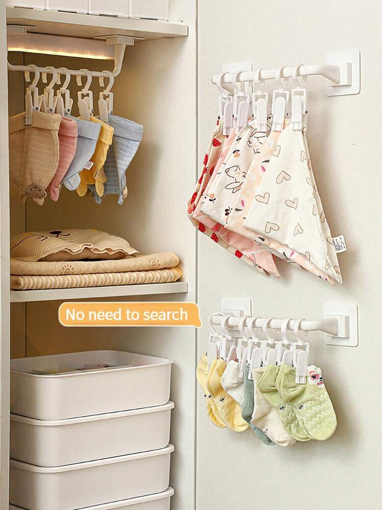 11pcs Children Room Closet Clothes Hanger With Clips & Drying Rod & Hooks For Baby Clothes & Sock... | SHEIN