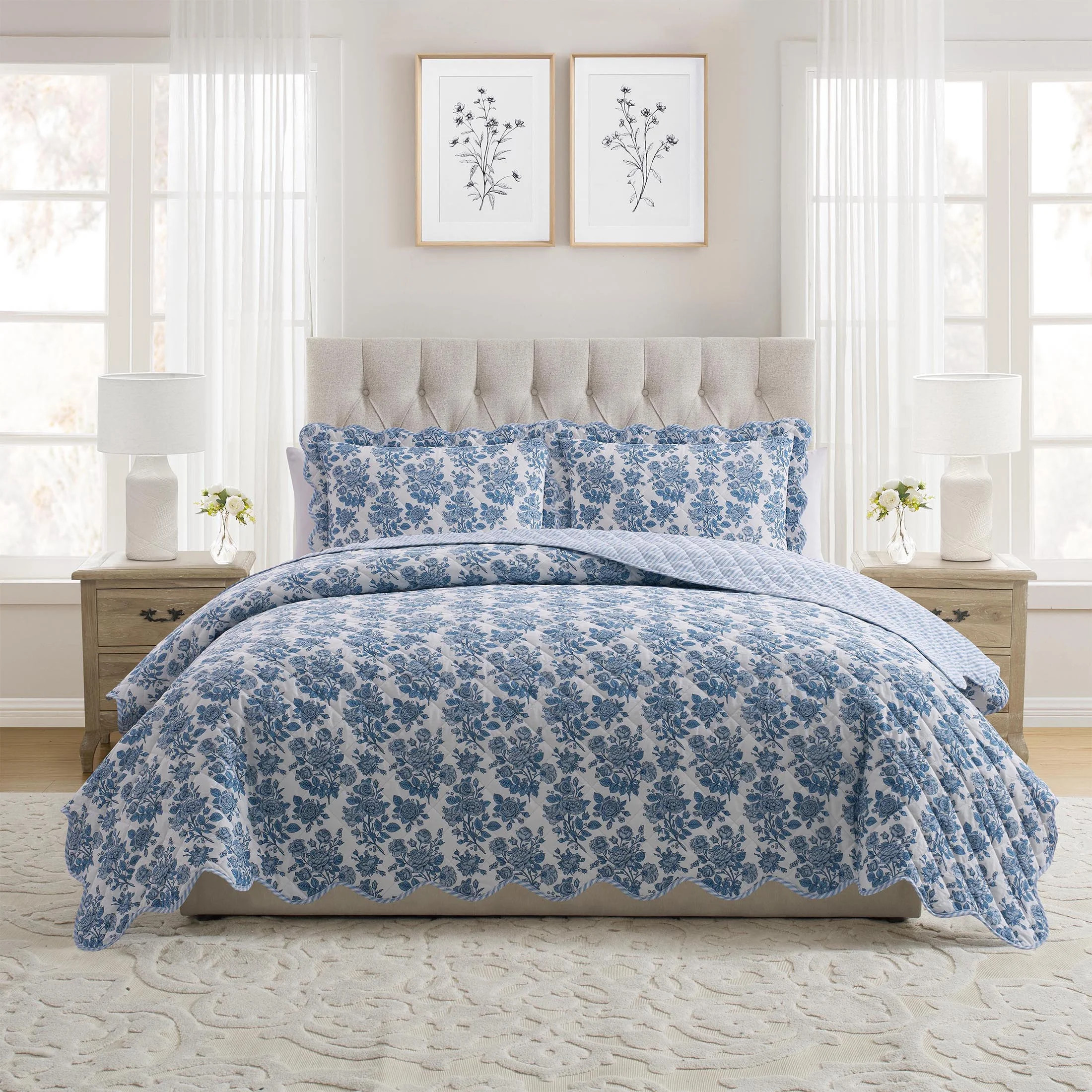 My Texas House Blue Toile 3-Piece Adult Quilt Set, King | Walmart (US)