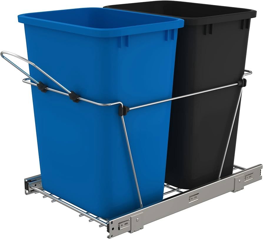 Rev-A-Shelf RV-18KD-2218C-S Double 35 Quart Pull Out Waste Containers for Kitchen Cabinet Blue an... | Amazon (US)