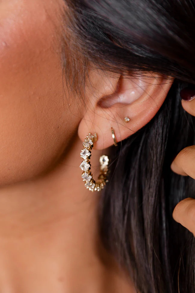 Clear Diamond Gold Hoops FINAL SALE | Pink Lily