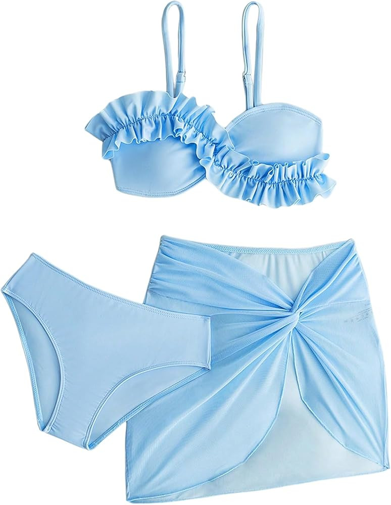 SHENHE Girl's 3 Piece Swimsuits Spaghetti Strap Ruffle Bikini Bathing Suit with Cover Up Skirt | Amazon (US)