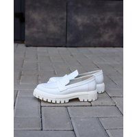 Women White Loafer Shoes, White Leather Women Slipons | Etsy (US)