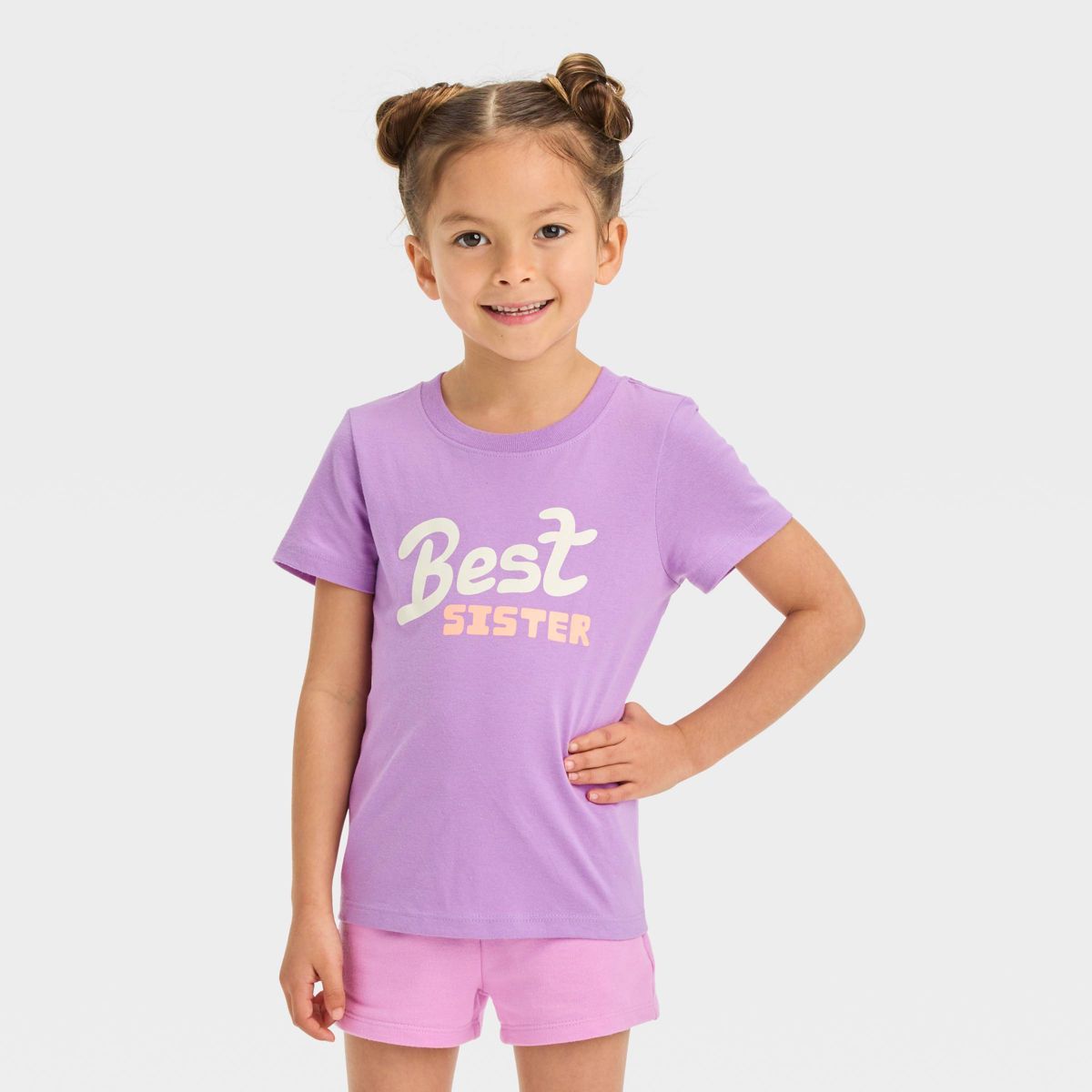 Toddler Girls' 'Best Sister' Short Sleeve T-Shirt - Cat & Jack™ Purple 5T: Crewneck, Lightweigh... | Target