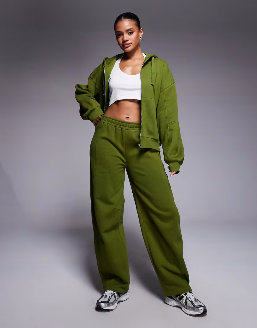 ASOS DESIGN barrel leg sweatpants with seam detailing in green - part of a set | ASOS (Global)