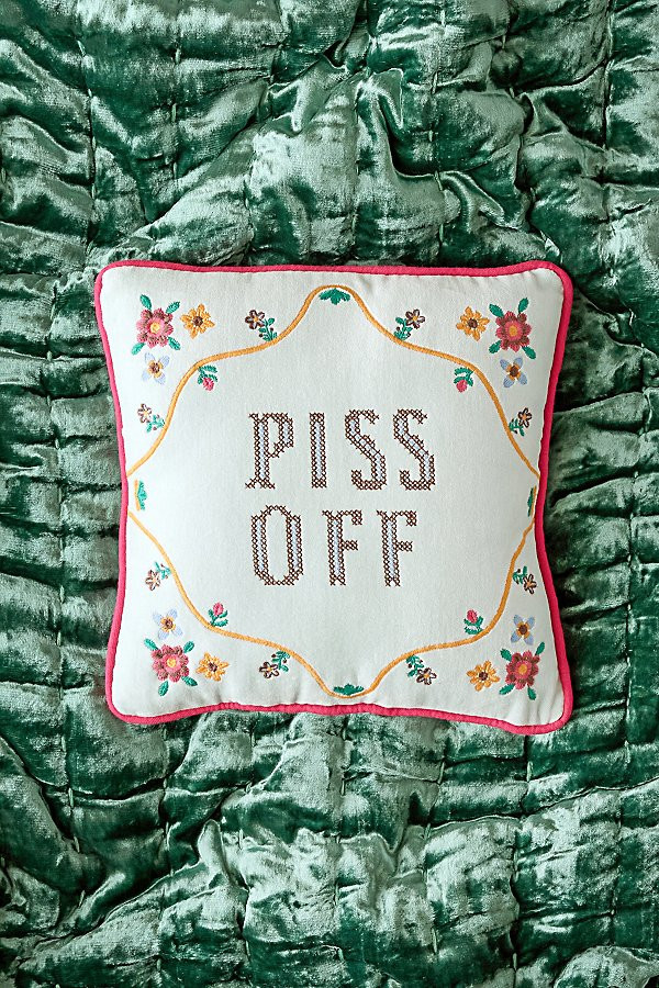 Cheeky Slogan Velvet Embroidered Throw Pillow in Piss Off at Urban Outfitters | Urban Outfitters (US and RoW)