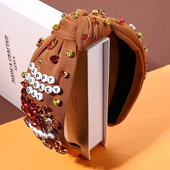 Thanksgiving Knotted Headbands for Women Funny Turkey Crystal Jeweled Embellished Top Knot Hairba... | Amazon (US)