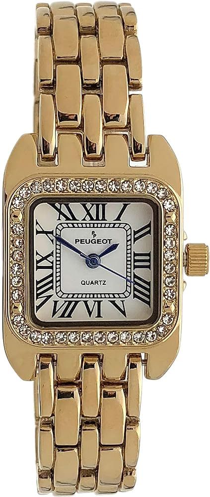 Peugeot Women's Tank Shape Watch with Panther Link Bracelet, Dress Watch with Crystal Bezel and R... | Amazon (US)