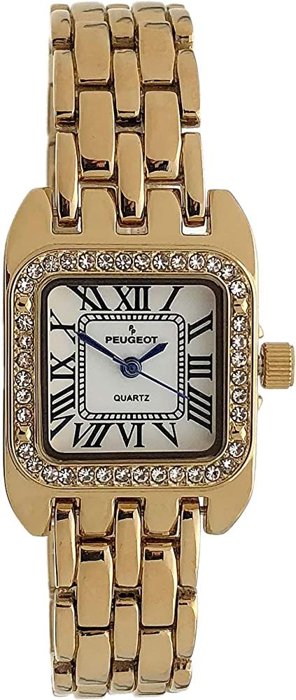 Amazon.com: Peugeot Women's Tank Shape Watch with Panther Link Bracelet, Dress Watch with Crystal... | Amazon (US)
