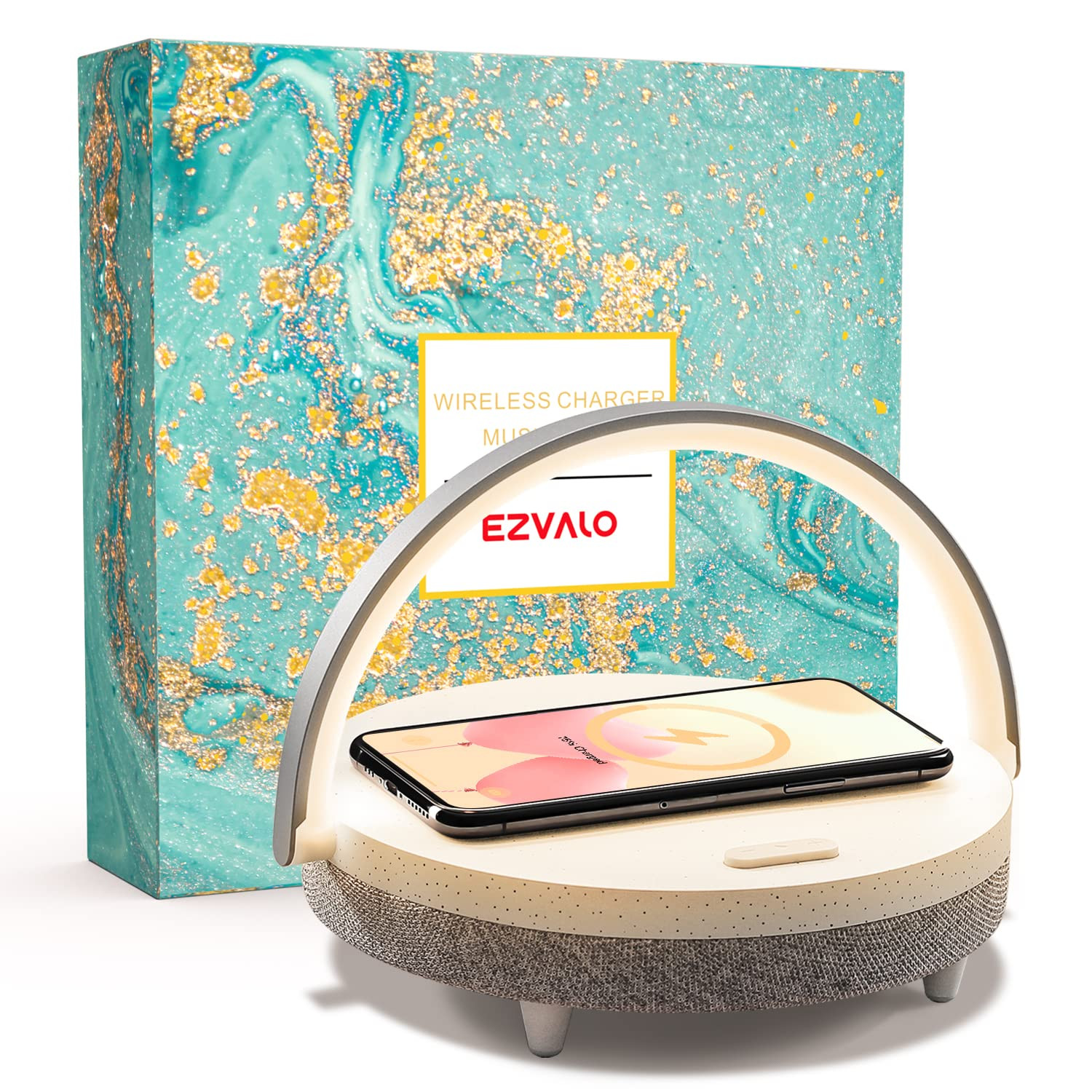 Gift for Her, Music Table Lamp with Wireless Charger, 4 in 1 Touch Bedside Lamp, Portable Bluetoo... | Amazon (US)