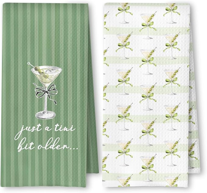 Green Trendy Martini Kitchen Towels Set of 2, Gifts for Martini Lovers Dish Tea Bar Towels for Ki... | Amazon (US)