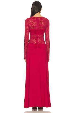 Larna Lace Long Sleeve Maxi Dress in Cherry | Revolve Clothing (Global)