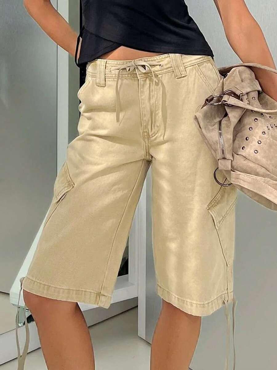LocalCargo Shorts For Women Elastic Waist Knee Length  Shorts Summer Outdoor Waterproof Hiking Pa... | SHEIN