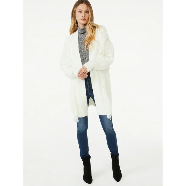 Scoop Women's Fringe Cardigan Sweater with Belt - Walmart.com | Walmart (US)