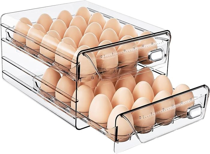 Clear 40 Grid Egg Holder for Fridge, with Drawers, 2-Tier | Amazon (US)