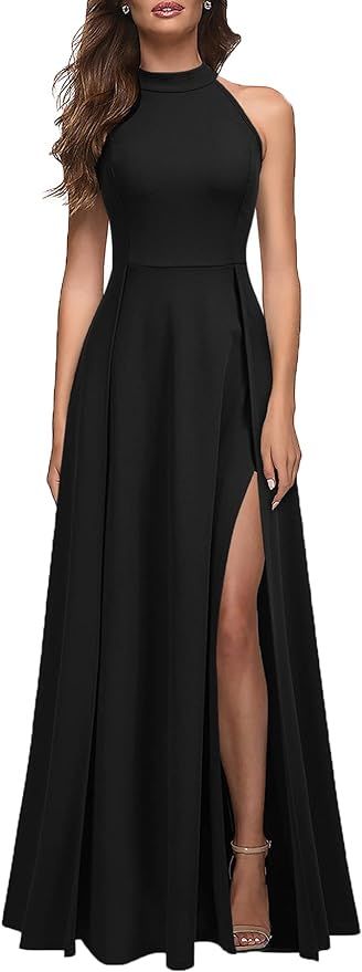 MUSHARE Women's Halter Neck Sexy Split Cocktail Party Maxi Long Formal Dress | Amazon (US)