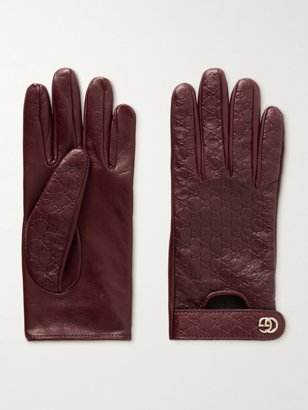 Gucci - Debossed Leather Gloves - Burgundy | NET-A-PORTER (US)