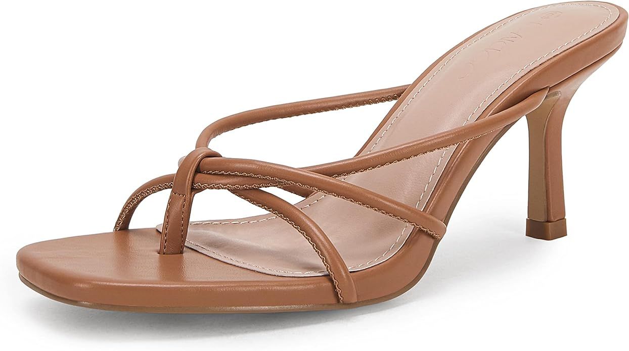 LAICIGO Women’s Square Open Toe Flip Flops Stiletto Heels Strappy Thong Slide on Slingback Mule... | Amazon (US)