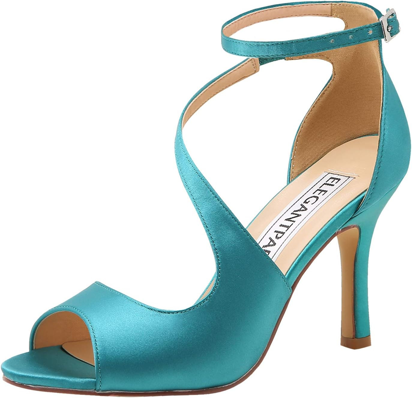 ELEGANTPARK Women's Peep Toe High Heels Ankle Straps Buckles Satin Evening Party Prom Sandals | Amazon (US)