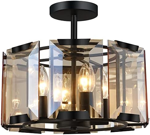Huaguang Vintage Crystal Chandelier, Round Semi Flush Mount Ceiling Lamp for Farmhouse Bedroom Di... | Amazon (US)