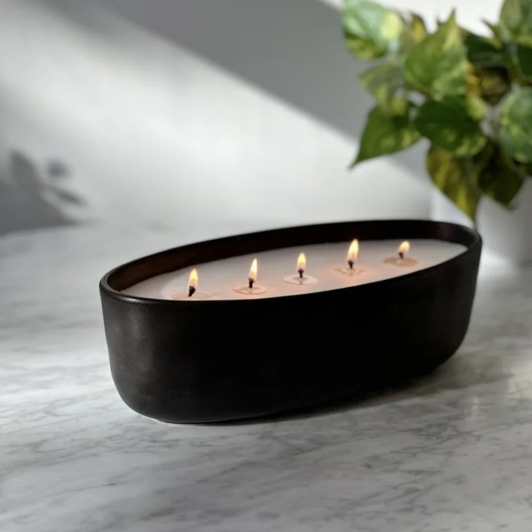 Better Homes and Gardens 5-Wick 40.5 oz Ceramic Candle, Warm Leather & Amber, Black | Walmart (US)