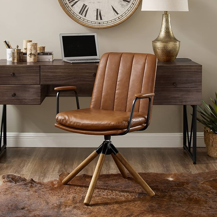 Art Leon Mid Century Modern Chair, Oak Legs Swivel Accent Chair No Wheels, Faux Leather Armchair ... | Amazon (US)