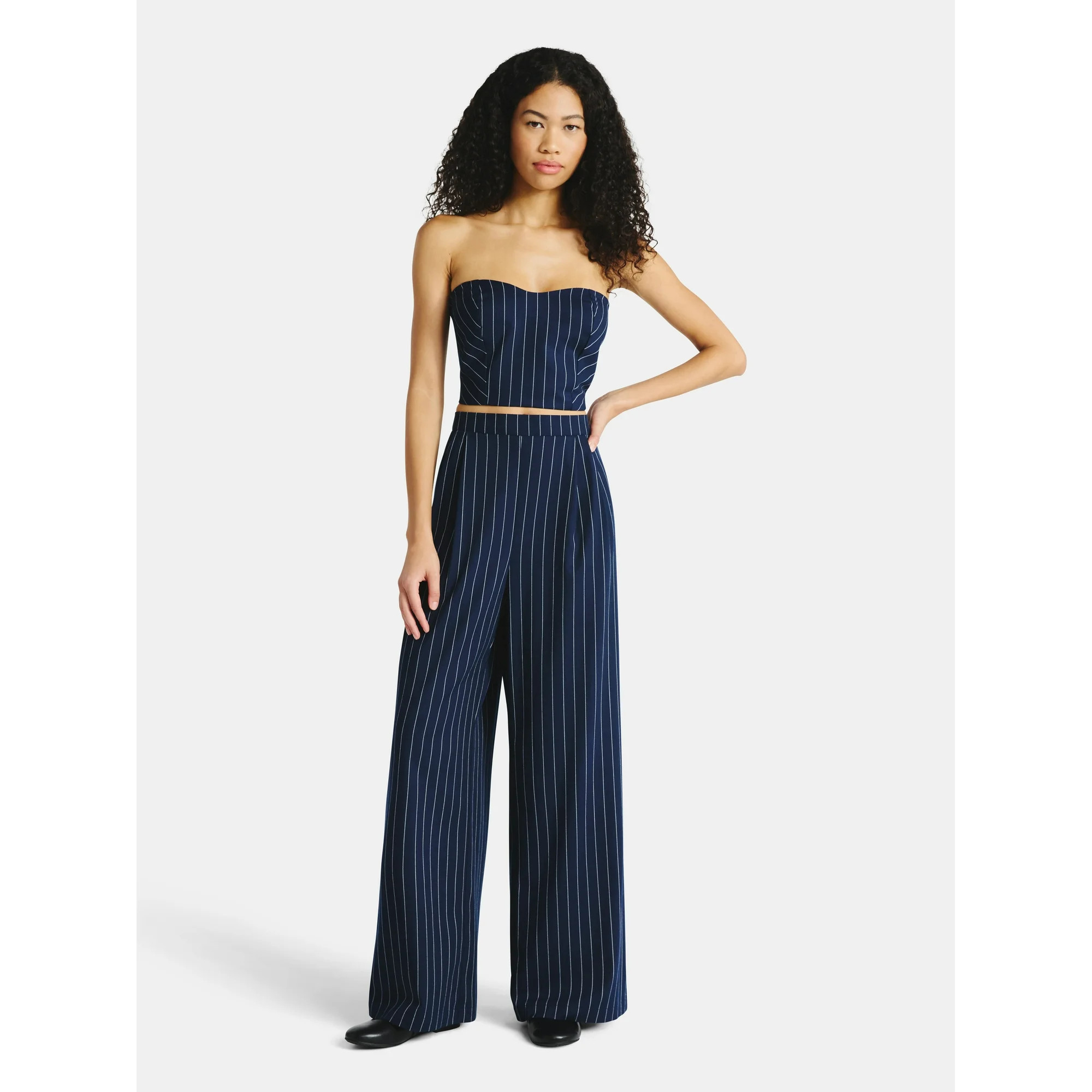 No Boundaries Sweetheart Neck Tube Top and Wide Leg Pants Set, 2-Piece, Women's - Walmart.com | Walmart (US)