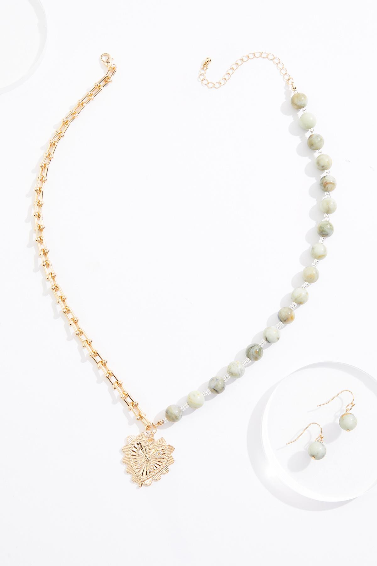 Semi- Precious Half Chain Heart Necklace Set | Cato Fashions