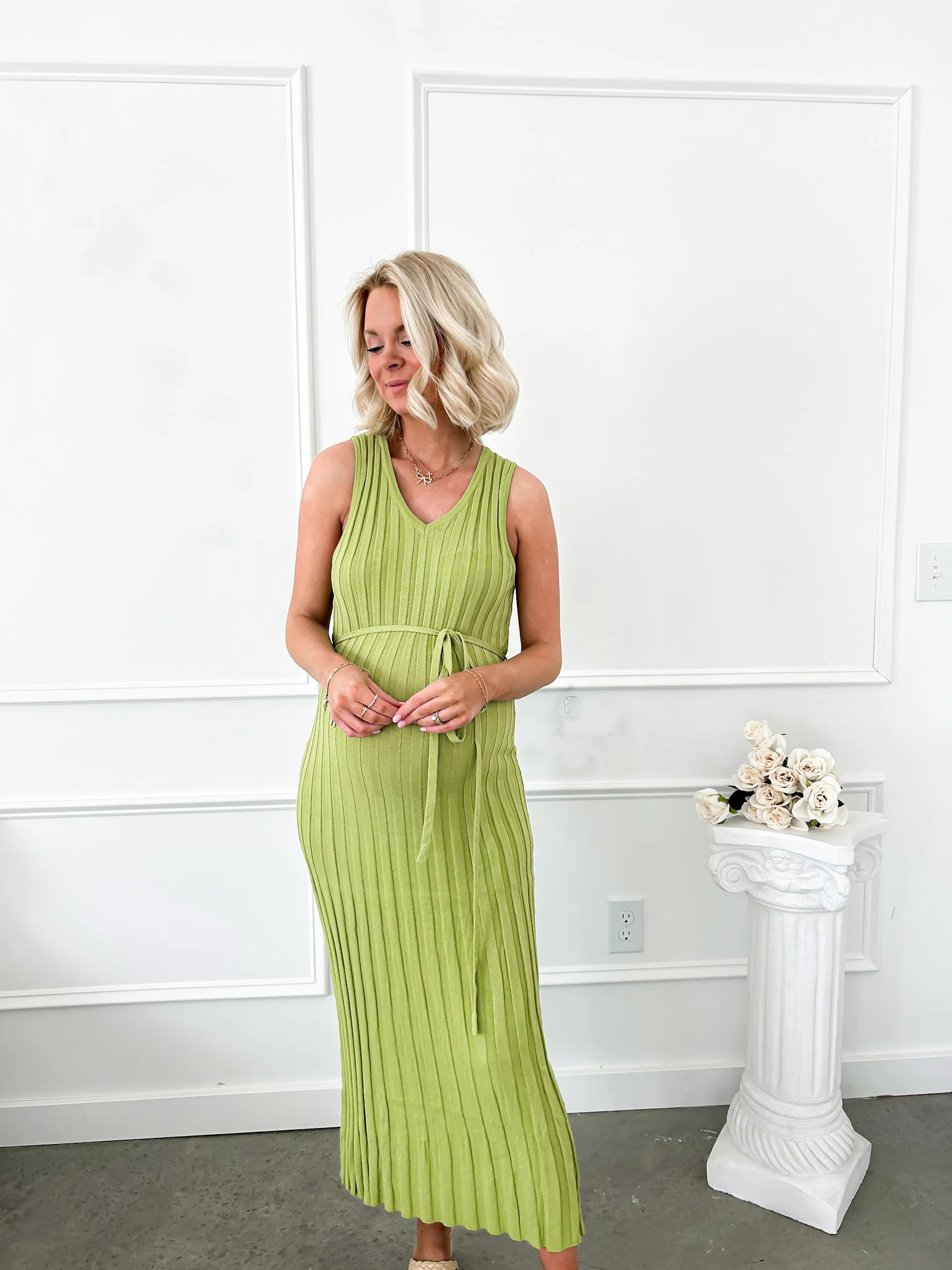 Nuts Over You Pistachio Knit Midi Dress | Flourish in Frills