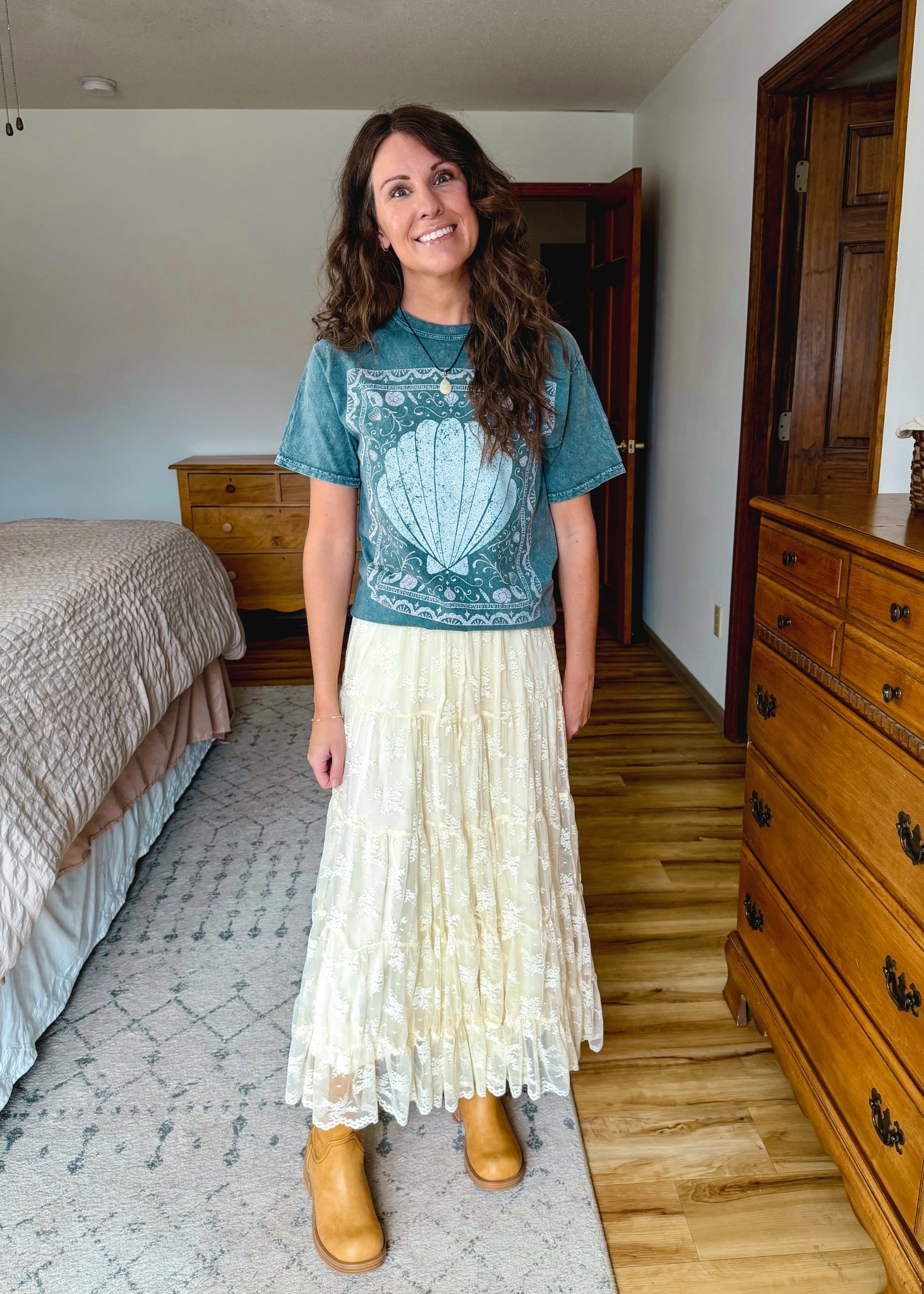 This shell tee is so fun! 🐚 definitely bringing it to Florida next month. I styled it boho chic with a lace skirt and tall boots. 

tee: small 
Skirt: xs (selling out, also linked similar)
Sneakers: 6.5


#LTKgrwm #LTKSeasonal #LTKPetite